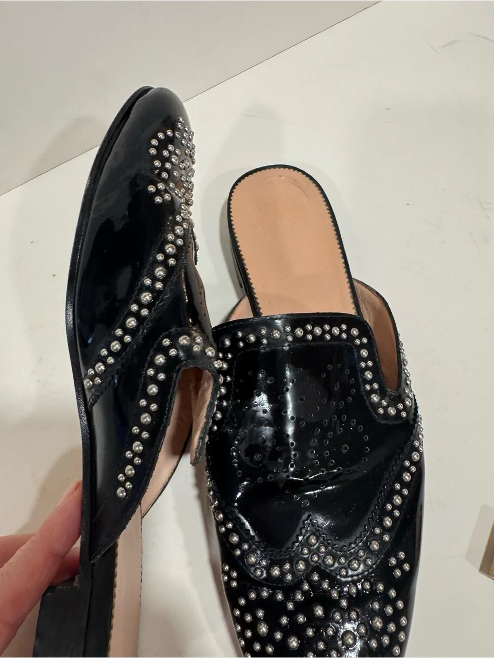 J.Crew Women’s Black Patent Leather Studded Mule Loafers Slip On Size 10